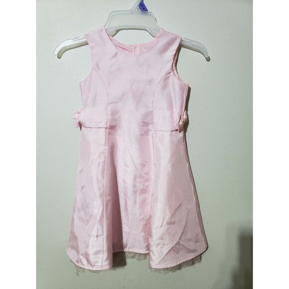 George pink and white polka dot side belt with a bow, formal dress, size 4 - Picture 1 of 7